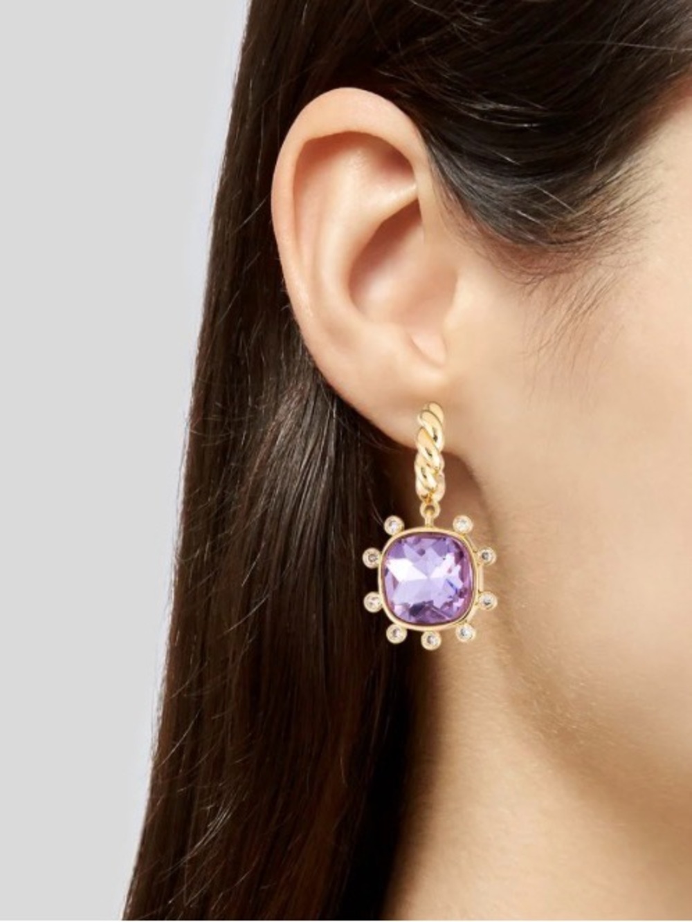 Mignonne Gavigan Greenwich Hoop Earrings with Purple Gemstone